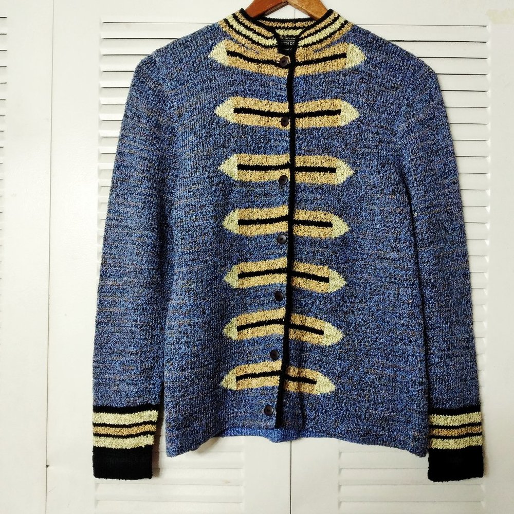 South Cotton Military Design Cardigan Blue Small